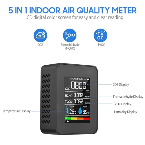 Indoor Air Quality Monitor Real Time Detectie LCD-scherm Nauwkeurige CO2 Monitor TVOC HCHO Temperatuur Vochtigheidstester