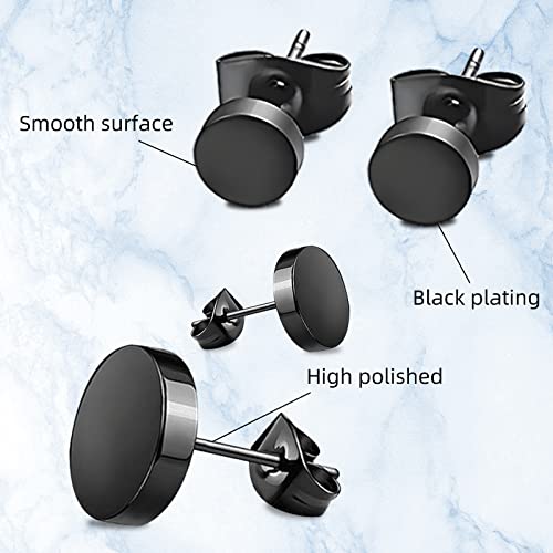 Zwarte Stud oorbellen 5 paar 4 mm - 8 mm roestvrij staal ronde Stud Oorbellen Unisex Zwarte Oorbellen voor mannen Vrouwen Roestvrij staal, Roestvrij staal 4