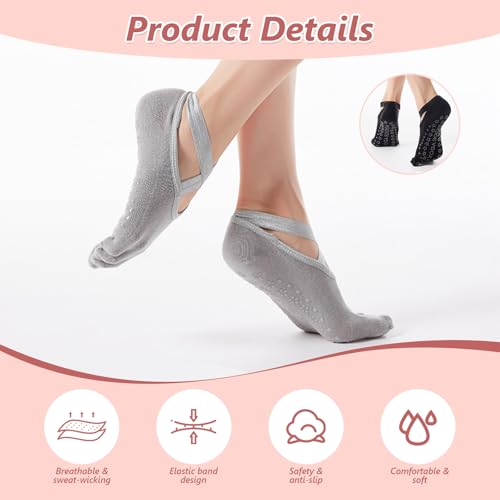 Yoga Sokken, Non-Slip Pilates Sokken met riemen, Cotton Socks met vijf teen Grips, Sweat Absorptie, Geschikt voor Pilates, Ballet, Barre, Barre, Barre, Barefoot Training, Dansen 3