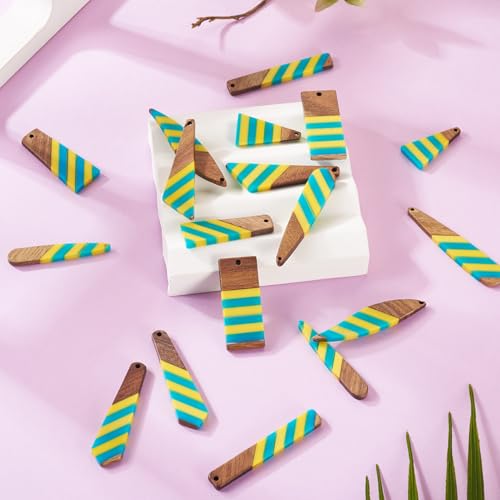 18 st. Natuurlijk hout Charms Hars Tear Drop Driehoek Dang Charms Rechthoekige Trapezoid Twee Toon Houten Hangers voor Craft Ketting sieraden DIY Oorbellen vrouwen 4