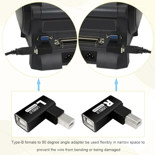 4st USB 2.0 Type B 90 Degree Printer Adapter, USB 2.0 Plug naar Type B Bus voor Faxscanner, Korte Printer Extension Kabel (Links & rechts) 4