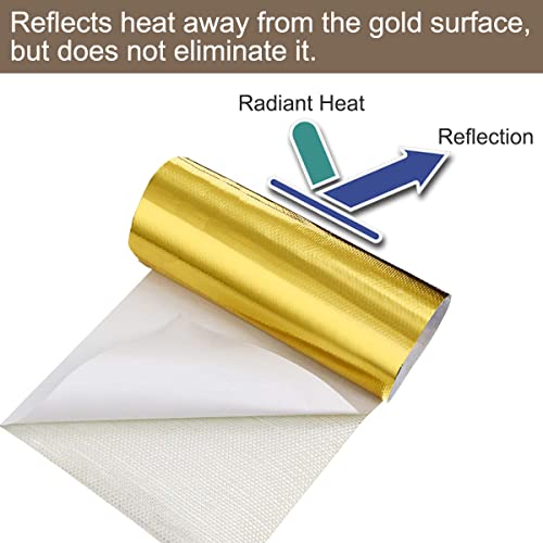 Warmteschild hittebestendig folie voor motorfiets auto, thermische warmtebescherming film, hoge temperatuur Zelfklevend blad, Reflectieve gouden warmtewikkel voor slang, 10M 4