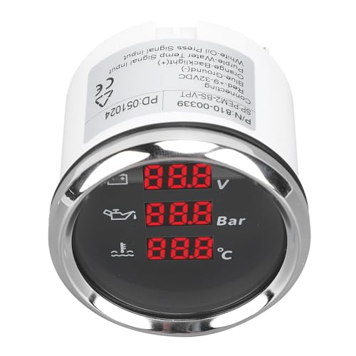 52mm Spanning Oliedruk Water Temperatuurmeter Rood Achterlicht Waterdichte Digitale Meter Jacht RV 9-32VDC (Zwarte wijzerplaat zilveren bezel) 4