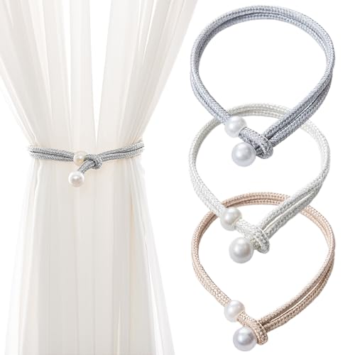 12 Stuks Gordijn Tie Backs Touw, Verstelbare Tie Backs met Parel Gordijn Touw Gesp Gordijn Cord Houders Moderne eenvoudige stijl Behoudmiddelen Polyester handgeweven gordijn houders voor