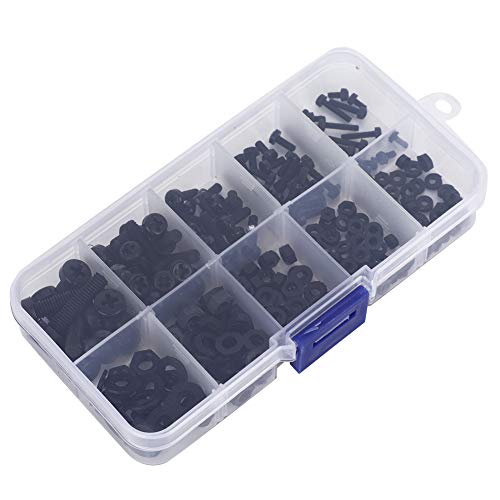 270 Vissen/boîte M2/M2.5/M3/M4/M5 Kit D'assortiment de Rondelles à Vis en Nylon Attachures Matérielles with Boîte de Rangement à Vis(Jeu de vis en nylon noir 270pcs) 5