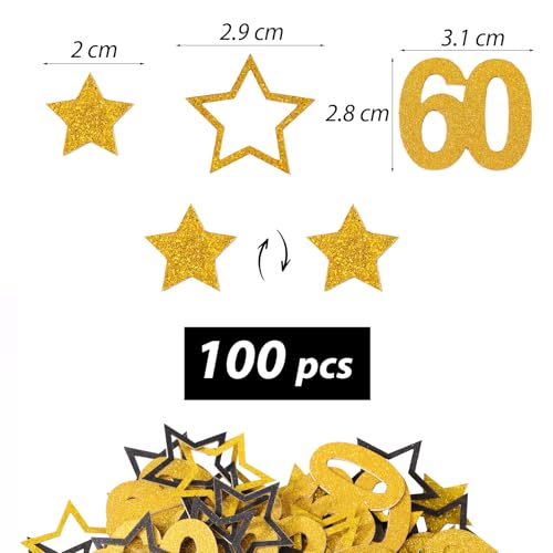 100 stuks confetti tafel verjaardag 60e verjaardag goud zwart glitter papier motief nummer 60 en sterren tafel decoratie verjaardag 60 jaar mannen vrouwen