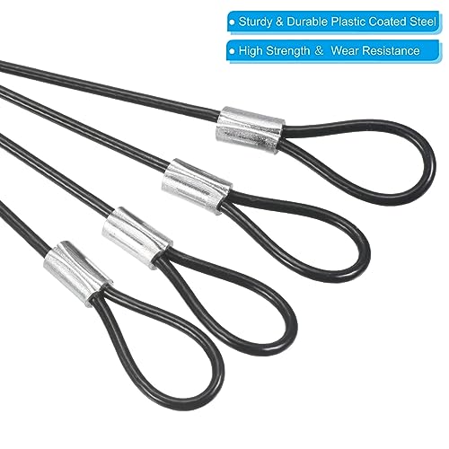 0.3ft Beveiliging Kabelslot, 8-pack roestvrij staal 2mm Dia Security Kabel met dubbele lus voor Stage Verlichting Bagage slot Zwart 4