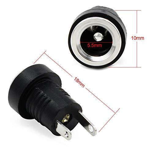 5,5 x 2,1mm /5,5 x 2,5 MMDC Power Jack Bus 2 Terminals Bus Panel Mount Power Plug Adapter met stofdichte hoes 52 stuks