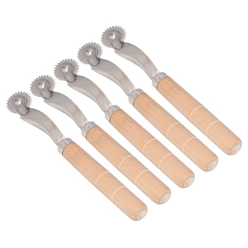 Tailor Stitch Marker Naaiaccessoires, 5-delige Traceerwiel met Roestvrijtallen Houten Handvat voor Ponsen, Perforen en Markeren van Gaten in Leer, Papier en Stof