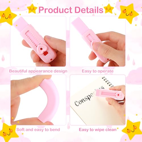 Schuifbare Pencil Eraser Push-Pull Rubber Wiser en 4 stuks Refill Wisers voor studenten, School Stationery, Schrijfgerei Bureau (Roze) 5