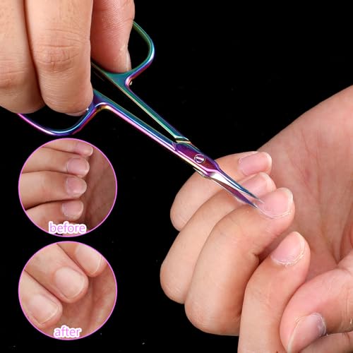 Gebogen cuticula schaar, Extra fijn gebogen cuticula schaar, Precisie wenkbrauw schaar, Manicure schaar, Professionele nagelschaar Gemaakt van roestvrij staal voor cuticula onderhoud (Kleurvol) 3