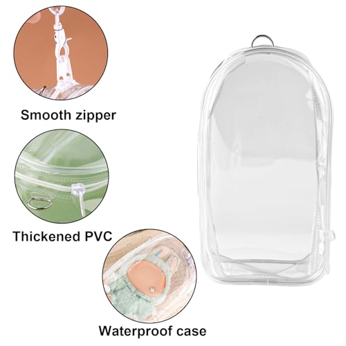 Poppentassen, 19,5x10,5cm Waterdicht PVC Doll Bag met Pompon en Keychain Beschermzak voor Verzamelaars (Transparant), Transparant, modern 4