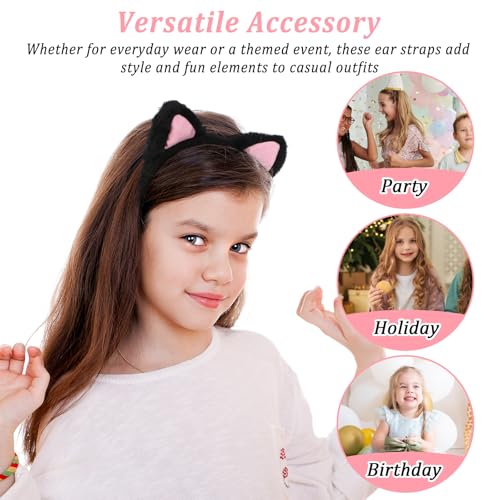 2PCS Kattenoorn hoofdbanden zwart & wit pluche zacht wasgezicht Kitten hoofdband, roze binnenoren Fuzzy make-up haarband accessoires voor masker huidverzorging spa Yoga volwassenen 5