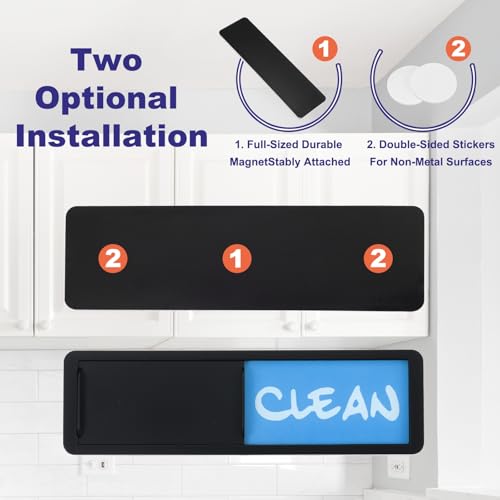 Vaatwasmachine Magneet Clean Dirt Sign, 17 x 5 Inch Clean & Vaatwasser Indicator Slider Zwarte acryl Magneetbord wasserij keuken gadgets, blauw & grijs 4