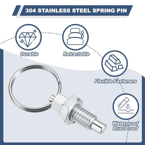 Veerploppers met trekring, M6 x 1 roestvrij staal, trekring, indexerende longer, intrekbare veerhandplunjer voor mallen, kast, industriële installaties, 2 stuks 4
