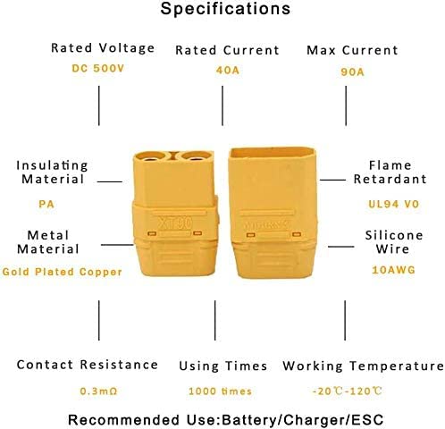 20st 10 Paren XT90 Plugs, XT90 Man Vrouwelijke Connector, XT90H Batterijpluggen voor RC Lipo Batterij Helikopter Quadcopter (10 st XT60H Plug + 10 st XT60H Socket) Isolatiehoes