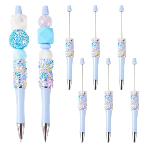 8Pcs Rhinestone Kralen Pen Plastic Ballpoint Pen met Glitter Sequins Crystal Kralen Pen voor DIY Gepersonaliseerde Rollerball Pen Office School Supplies, Aqua