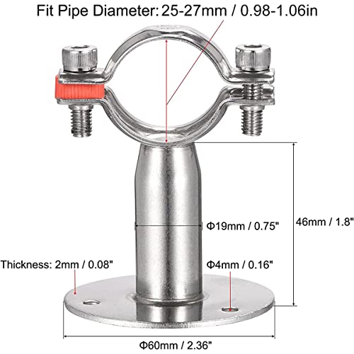Zee 2 st. Wall Mount Ceiling Mount Pipe Bracket, (Φ25-27mm) Verstelbare Roestvrij stalen Bracket Clip, ideaal voor buis, buis of poolfixing 3