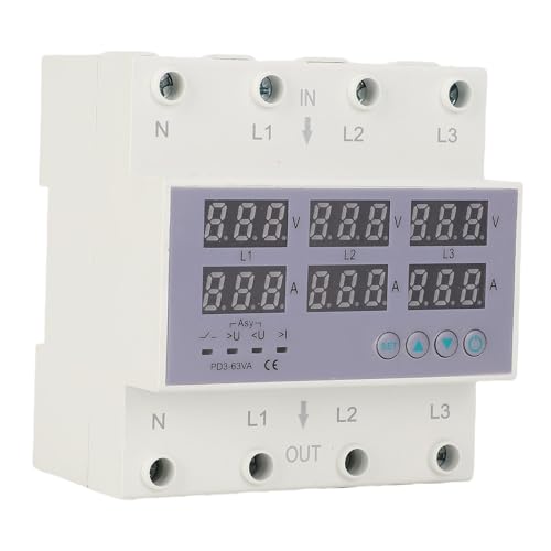 AC23-300V Vermogensmeter 3 fase DIN Spoor Voltmeter Ammeter Automatische Overspanning Overstroombeveiliging Digitale 3 Fase-energiemeter (63A)