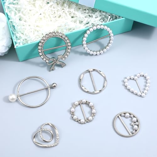 8st Sjaal Ring Clip, Kleding Ring Wrap houder Metalen ronde Cirkel Shirt Clip Buckle T Shirt Tie Clips voor vrouwen Tops Lace Waist Tensioner Cincher Knoophouder voor Modieuze Outfits 4