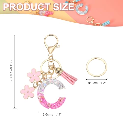 Alfabet eerste brief sleutelhanger, Hars leuke hanger bloemen brief C hanger voor vrouwen handtassen en handtassen accessoires, roze