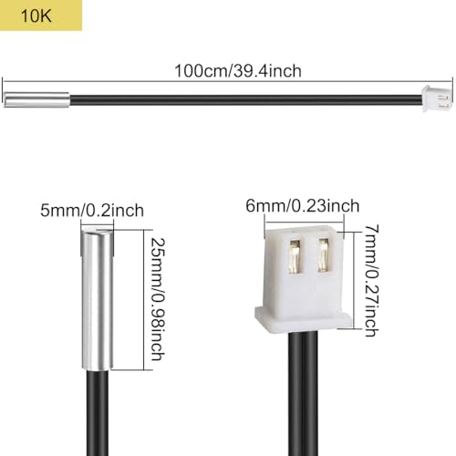 NTC Thermistor Temperatuursensor Probe, 10 stuks, 39,4 Inch, XH2.54-2P Plug, 3950 B, Temperatuursensor, Transmitter, Digitale Kabel-uitbreiding voor Auto en Koelkast