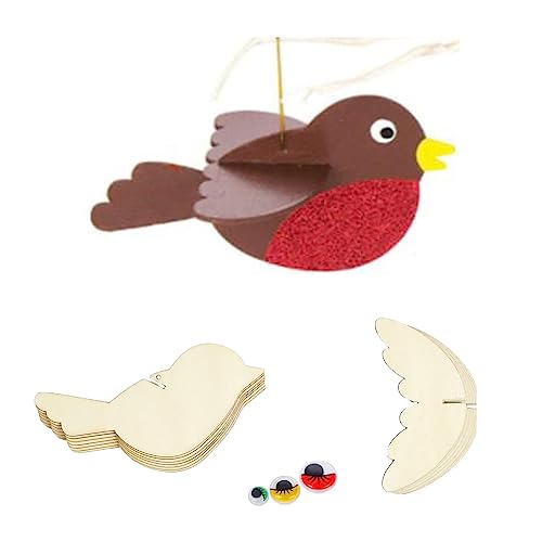 Forlush 15 stuks houten vogels ambachtelijke set, 3D houten vogels, 3D houten vogels gemaakt van hout voor kinderen, voor Pasen, huis decoratie en ambachtelijke sessies etc 3