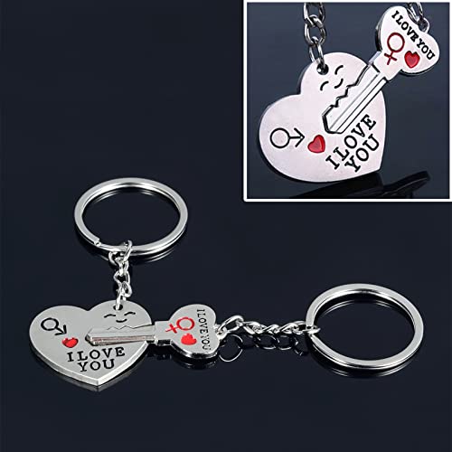 Love Couples Keychains, Set van 2 Romantic I love you Heart Gepersonaliseerde Keychains Koppels Keychain paar cadeaus voor hem en haar geliefden, zilver, One Size, zilver 3