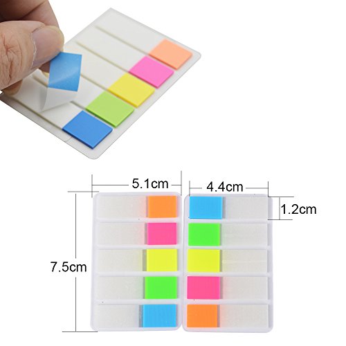 1600 stuks Set van 16 zelfklevende notities Film Zelfklevende Strips Page Marker Tabs Index Sticky Notes Schrijfbare kleurrijk voor paginamarkering 44 x 12 mm 5 kleuren