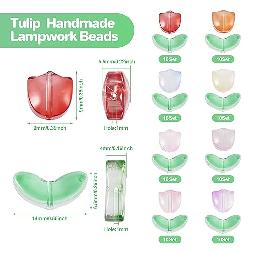 80set tulp & bladlampwerk glazen kralen voor sieraden maken 3