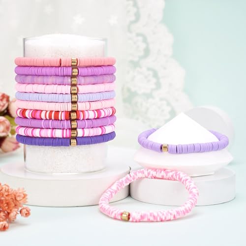 12 stuks Heishi kralen armbanden voor vrouwen Stretch Polymer Clay Preppy Bangle Blue Stapelbare sieraden Boho Zomer strand armband