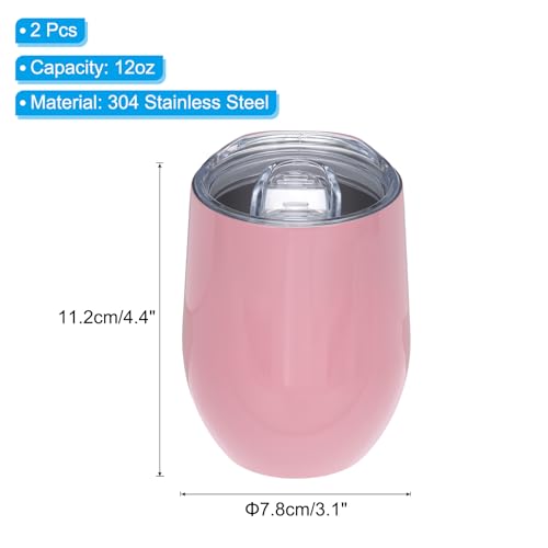 12 oz Sublimatie Glitter Wijnbeker, 2 stuks Roestvrij staal Dubbele wand Geïsoleerde Sublimatie Bekers met deksel voor wijn koffie Cocktails, Roze