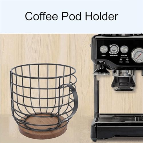 Koffiepod houder, Koffiepod manden, grote capaciteit houten basis, Koffiepod Container, metalen draadhouder Cup met deksel voor Home Bar (zwart)