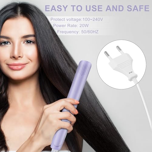 Mini kort haar straightener, 2 in 1 Mini haar straightener Travel Beauty Heating Flat Curling Iron Pink EU Plug L Ceramic Toermalijnplaat (paars) 4