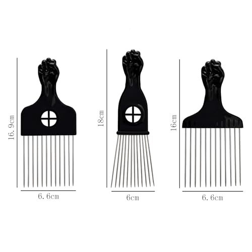 3 stuks metaal Afro Comb, metalen haar picking Combs brede tandenhaar picking Comb Afro Pick Comb Set Professionele kappers styling tool voor krullende kapsalon kapsel vrouwen en mannen (zwart)