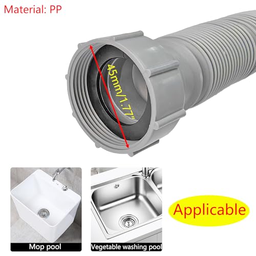 Flexibele afvalpijp, wastafel afvalpijp, binnendiameter 45mm, afvoerbuis, uittrekbare 370mm tot 700m m 4