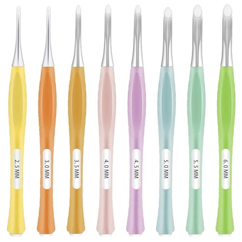 Haak haken gezet, 8 Stuk Ergonomisch Non-slip inline haak haken ingesteld voor beginners, zachte Grip, haak haken voor hoeden, handschoenen, sjaals, breien, DIY, 2.5-6mm (C-J)