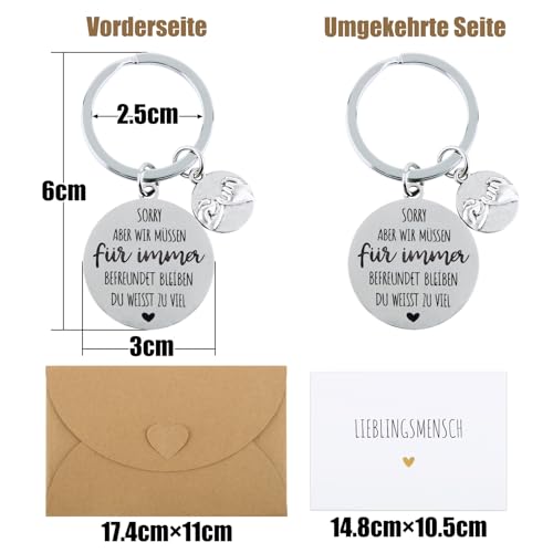 Keychain vriendschap Duits en wenskaart met envelop, Sorry, maar we moeten blijven tevreden voor altijd weet je te veel