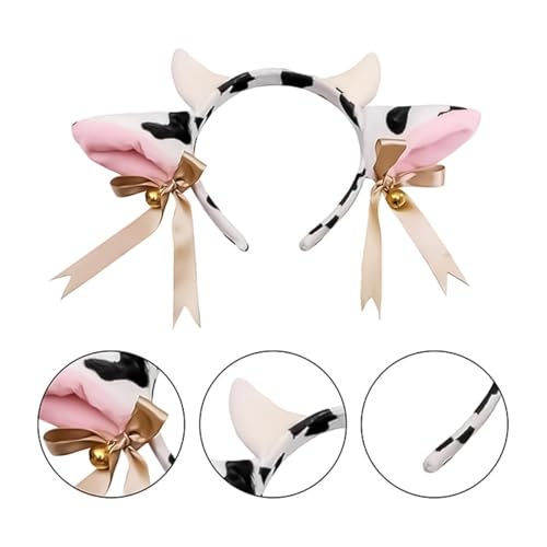 Pluche koeienhoofdband met strik, schaduwige dierenoren met bellen voor cosplay-feestdecoratie 3