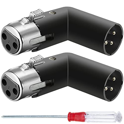 XLR Hoekadapter 3 Pin Dual Man en Vrouwelijke Connector 90 graden verstelbaar 4 verschillende Hoeken Rechts-links Socket voor Mixer Microfoon Audio-apparatuur, 2 stuks