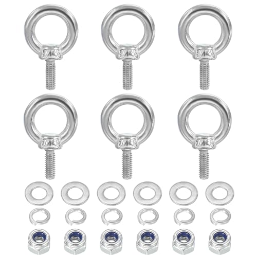 M4 x 11mm oogschroeven met noot, 6 Pack 304 Roestvrij staal tillen schouders, Eyebolt Lift draadschroeven voor opknoping, zilver