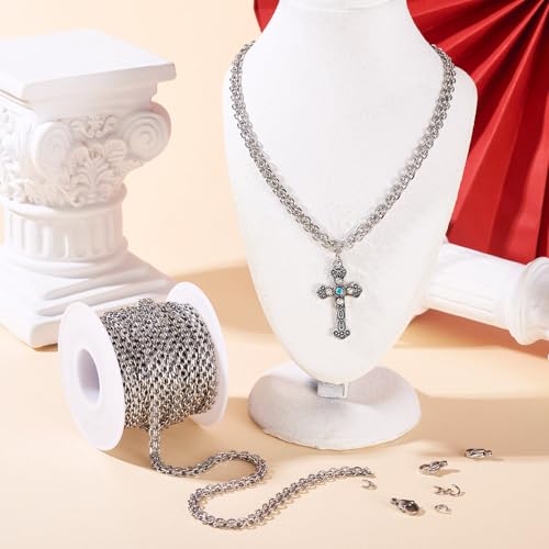 5 m roostvrijstellen kettingen voor sieraden maken kit kruisschakelkettingen met kreeft blauw sluiten springringen voor ketting armband