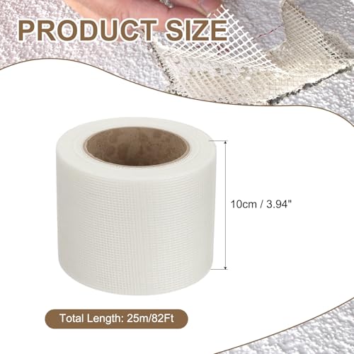 Fiberglass Stoftape, 10 cm x 25 m, Fibreglass Reparatie Patch, Self-Adhesive, Drywall Hinge Tape, 12 Mesh, Wall Hole, Tear en Naad Patch, Wit