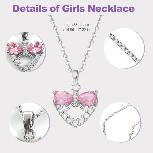 Hart ketting voor meisjes, roze Charming Locket ketting Bow ketting met een kaart, One Size, Legering staal, Geen edelsteen 3
