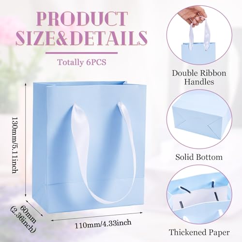 6 stuks tas met lint handvat Kraft Paper Shopping Bags Portable Cadeautas voor kleine zakelijke partij verjaardag bruidsdouche 2.36x4.33x5.12inch (blauw) 5
