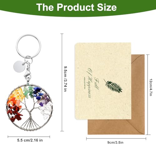 Boom van het leven Sleutelhanger, Mooie 7 Chakra Healing Crystal Boom van het leven Sleutelhanger Edelsteen Lucky Hanger Sleutelhanger voor vrouwen Mannen paar vrienden, met een kaart 4