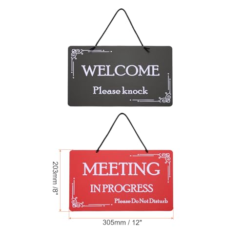 Meeting in Progress Deur Hanger Sign niet storen, PVC Double Sided Welkom Knock Door Sign Decor voor Office, Vergadering, Sessie, Huis, Opname, Rood Zwart, 30cm x 20cm