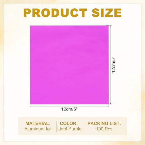 Foil Candy Wraps 15 x 5 inch, 100 Stuks Vierkant glanzend aluminium Foil Candy Wraping Paper voor DIY chocolade snoep verpakking decoratie, licht paars