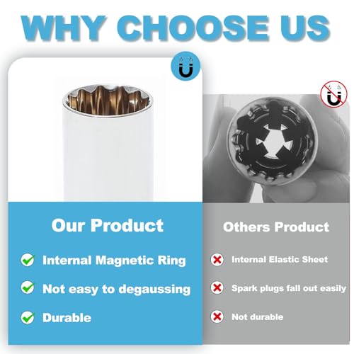 Kaarshouder 14 mm, magnetische bougiesleutel, 3/8 inch, magnetische scharnierhuls met twaalfkant, universele kaarsleutel (lang) 4