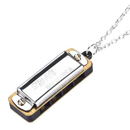 Mini Harmonica, ketting sleutel van C 4 gaten 8 tonen Harmonica Draagbaar mondorgel voor kinderen Beginner(Zilver)
